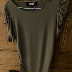 DKNY Khaki Women's Blouse with Ruffled Sleeves